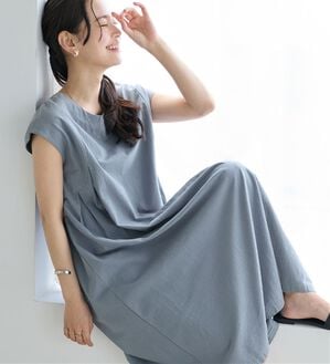 Viola e Viola（ヴィオラ エ ヴィオラ）の「【選べる２丈】綿１００％タック使いワンピース＜Ｓ～４Ｌ＞（チュニックワンピース）」｜スモーキーブルー