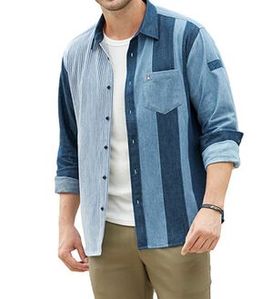 「＜ハッシュパピー＞切替えお洒落なデニムシャツ（メンズシャツ）」｜ブルー