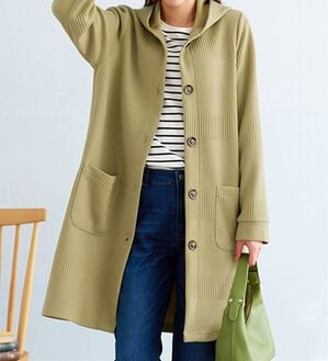 BELLUNA（ベルーナ）の「ボーダージャカード素材フードカーディガン（その他ジャケット）」｜イエロー