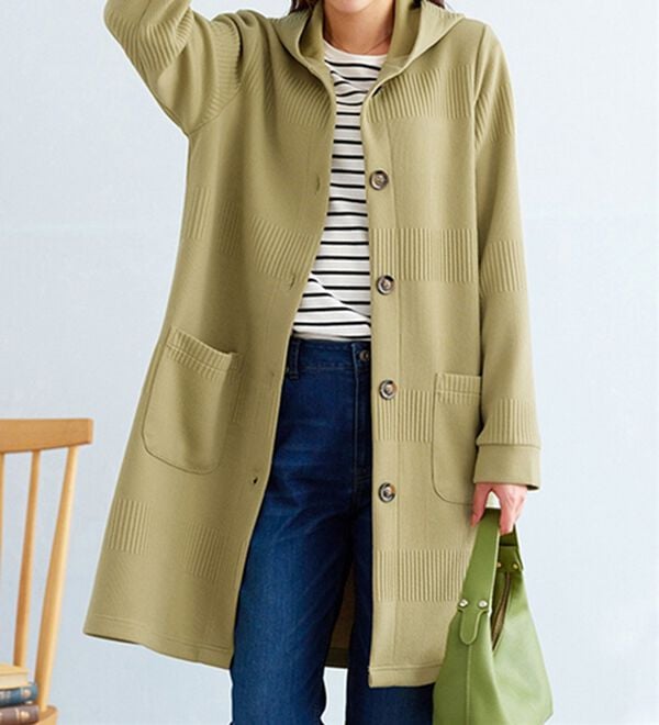 BELLUNA（ベルーナ）の「ボーダージャカード素材フードカーディガン（その他ジャケット）」｜イエロー