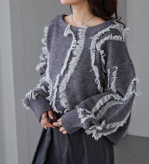 RANAN（ラナン）の「ニュアンスフリンジニット（ニット・セーター）」｜グレー