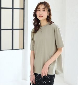 BELLUNA（ベルーナ）の「【汗ジミ対策◎】＜エアリーアイスコットン＞オーバーサイズＴシャツ【選べる袖丈】（カットソー）」｜ライトグリーン