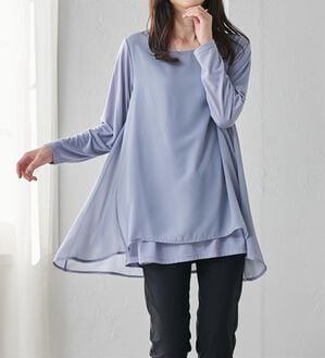 RANAN（ラナン）の「異素材切替フレアーチュニック（チュニック）」｜ダスティブルー