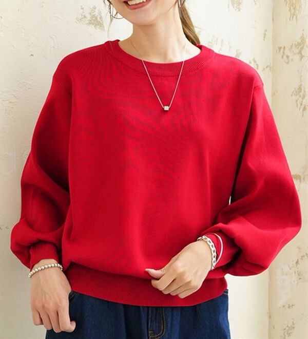 A HAPPY MARILYN（アハッピーマリリン）の「【Ｌ～６Ｌ】二の腕 激やせ ぽわん袖 ニット（ニット・セーター）」｜ワインレッド