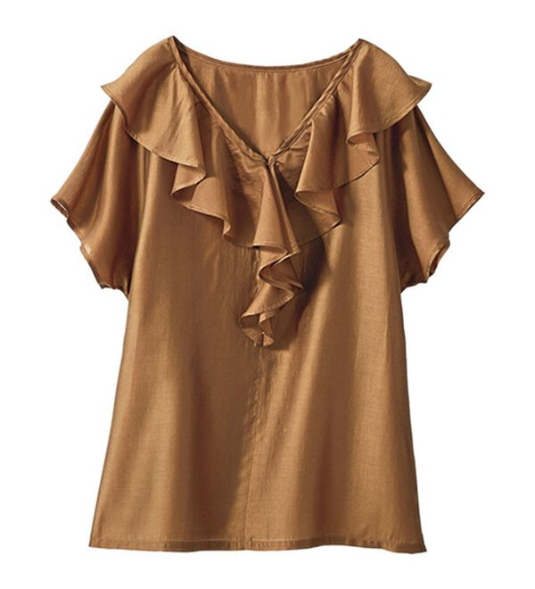 VINNO（ヴィノ）の「シャイニーローンラッフル衿ブラウス（ブラウス）」｜詳細画像