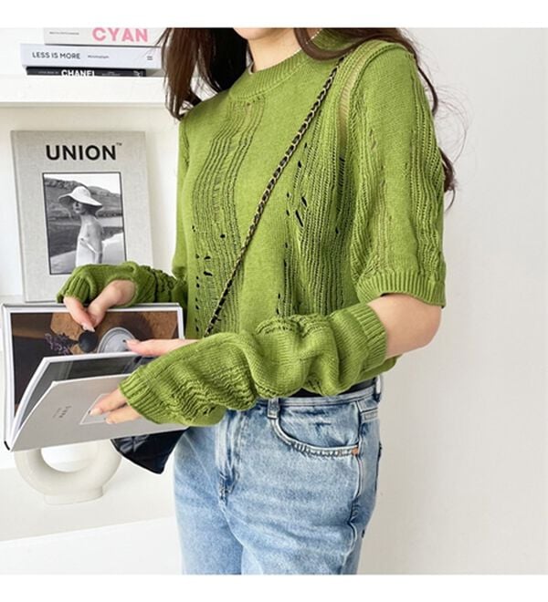 GeeRA（ジーラ）の「透かし編アームウォーマー付ニット（ニット・セーター）」｜詳細画像