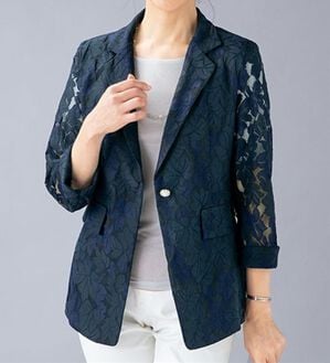 ルフラン（ルフラン）の「華やかレースのテーラージャケット（テーラードジャケット）」｜ネイビー