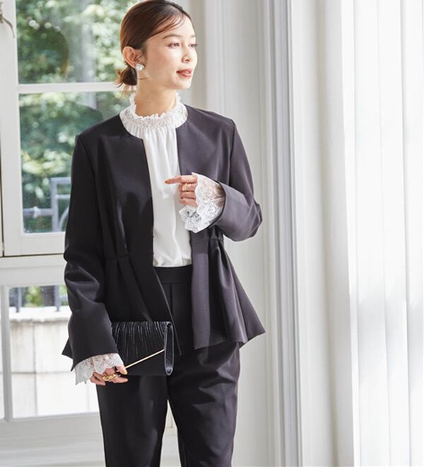 RANAN（ラナン）の「ノーカラーペプラムパンツスーツ（パンツスーツ）」｜詳細画像