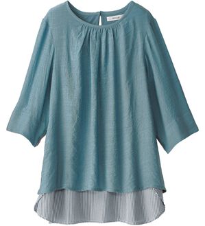 BELLUNA（ベルーナ）の「スラブ素材袖＆裾切替チュニック（チュニック）」｜ライトブルー