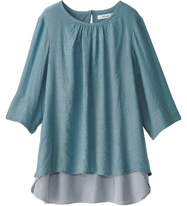 BELLUNA（ベルーナ）の「スラブ素材袖＆裾切替チュニック（チュニック）」｜ライトブルー