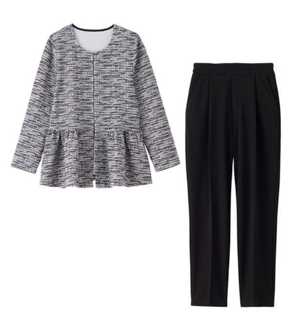 GeeRA（ジーラ）の「【２点セット】ニットツイードペプラムジャケットセットアップスーツ（パンツスーツ）」｜詳細画像