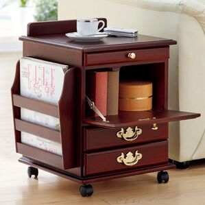 「天然木リビングワゴン（リビング収納）」｜ダークブラウン