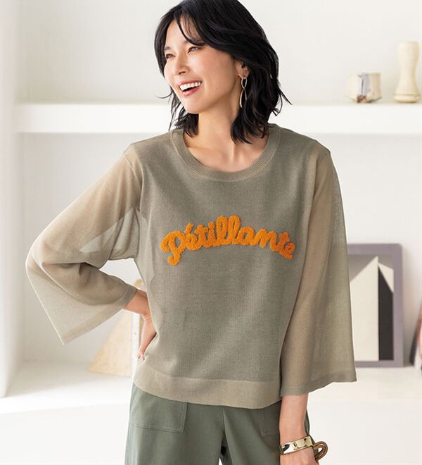 BELLUNA（ベルーナ）の「サガラ刺しゅうシアーニットプルオーバー（ニット・セーター）」｜詳細画像