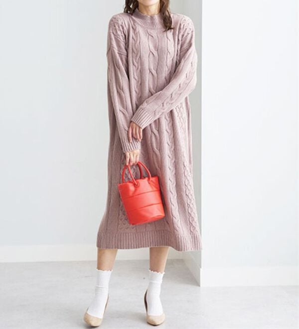 BELLUNA（ベルーナ）の「ケーブル柄ロング丈ニットワンピース（ニットワンピース）」｜詳細画像
