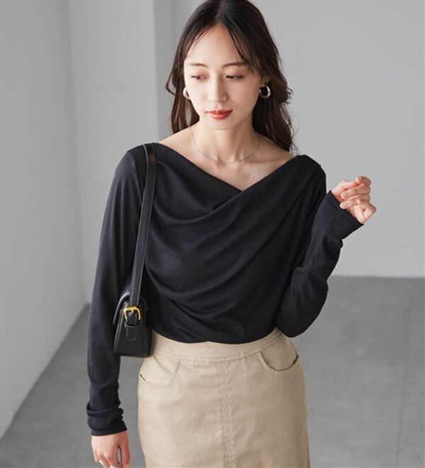 RANAN（ラナン）の「上品ドレープリブロングＴシャツ（カットソー）」｜詳細画像