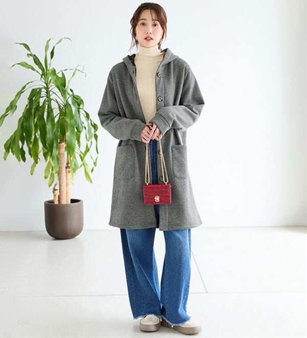 BELLUNA（ベルーナ）の「ボーダージャカード裏ボアカーディガン（ロングコート）」｜詳細画像
