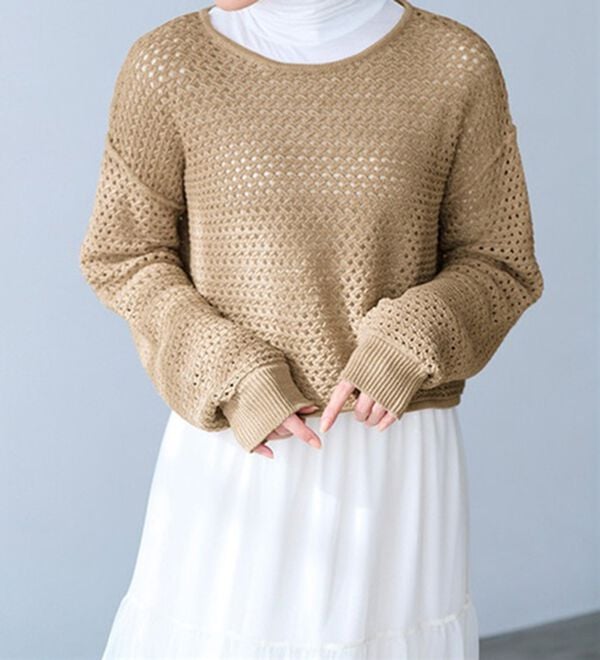 RANAN（ラナン）の「綿１００％メッシュ編ニットプルオーバー（ニット・セーター）」｜詳細画像