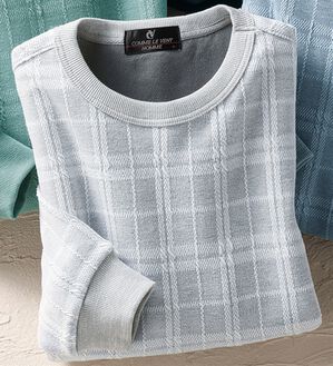 「＜コムルヴァン・オム＞チェック柄ふくれジャカードトレーナー（メンズトレーナー）」｜グレー