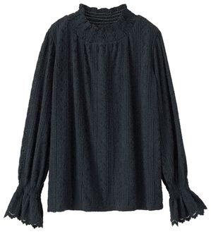 RANAN（ラナン）の「起毛レースハイネックブラウス（カットソー）」｜ブラック