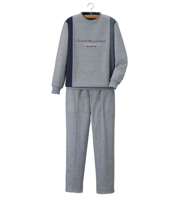 「＜カルビア＞お買得！毎日活躍デザインホームスーツ（メンズルームウェア）」｜ライトグレー(クルーネック)