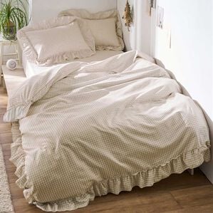 iellio（イエリオ）の「大人かわいいダブルフリル付布団カバーリング＜掛け布団カバー・ボックスシーツ・枕カバー・ずれにくい・オールシーズン・淡色＞（敷布団カバー・シーツ）」｜チェック