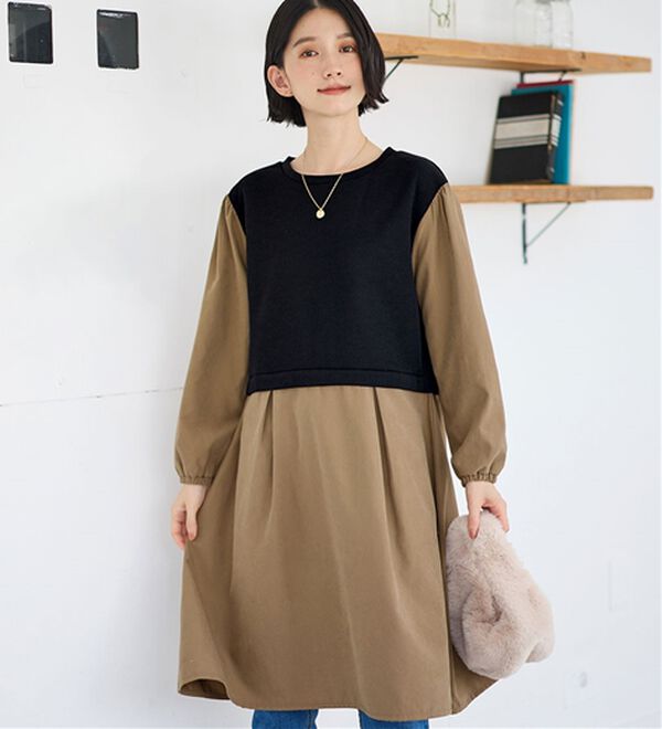 Viola e Viola（ヴィオラ エ ヴィオラ）の「時短コーデ楽ちんドッキングワンピース（ドッキングワンピース）」｜ブラックモカ