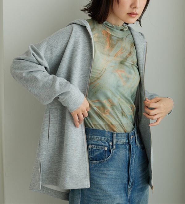 BELLUNA（ベルーナ）の「フードデザインとろみ素材ジップアップパーカー（パーカー）」｜詳細画像