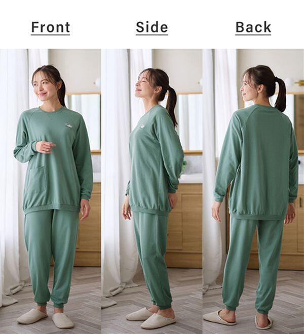 LAVIENNE（ラヴィエンヌ）の「綿１００％ゆったり刺しゅうスウェットパジャマ（パジャマ・ルームウェア）」｜詳細画像