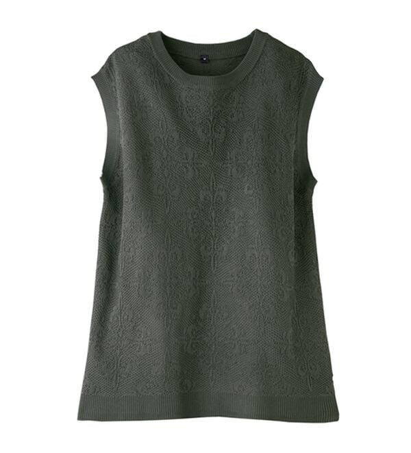 BELLUNA（ベルーナ）の「レース柄シアージャカードニットベスト（ベスト）」｜チャコール