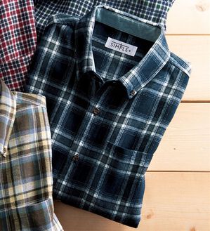 「＜シンプル＆プラス＞フランネルチェックシャツ（メンズシャツ）」｜ネイビーチェック(通常)