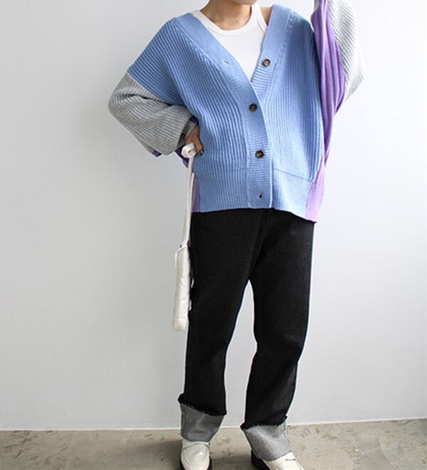 GeeRA（ジーラ）の「前後２ＷＡＹブロック配色ニット（ニットカーディガン）」｜詳細画像