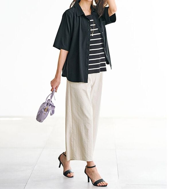 BELLUNA（ベルーナ）の「シャカシャカしづらいはっ水素材！裾ラウンドシャツ（シャツ）」｜詳細画像