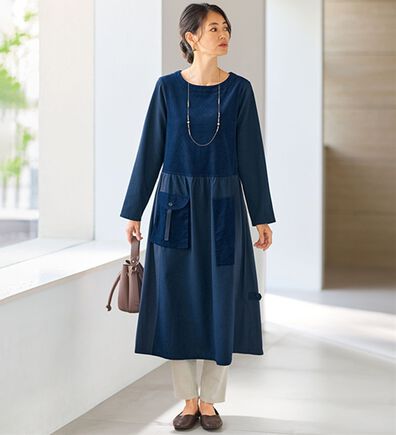 BELLUNA（ベルーナ）の「綿素材・異素材切替ワンピース（その他ワンピース）」