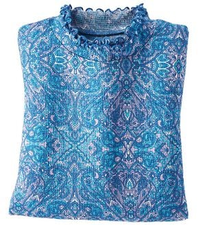 BELLUNA（ベルーナ）の「楊柳素材プリントハイネックプルオーバー（カットソー）」｜ペイズリー柄(ブルー)