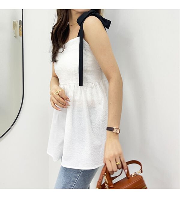 GeeRA（ジーラ）の「バイカラーぽこぽこリボンビスチェ（ブラウス）」｜詳細画像