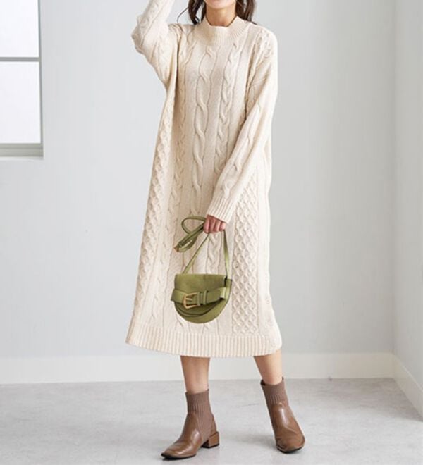 BELLUNA（ベルーナ）の「ケーブル柄ロング丈ニットワンピース（ニットワンピース）」｜詳細画像