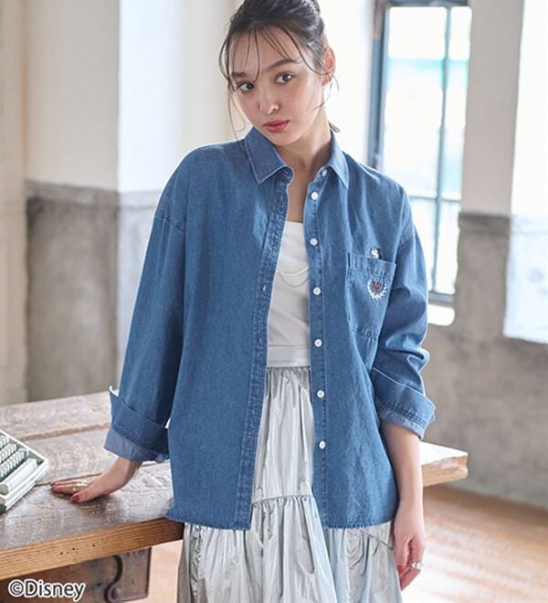 BELLUNA（ベルーナ）の「＜Ｄｉｓｎｅｙ＞【ミッキー】飛ばし刺しゅうデニムシャツジャケット（シャツ）」｜詳細画像