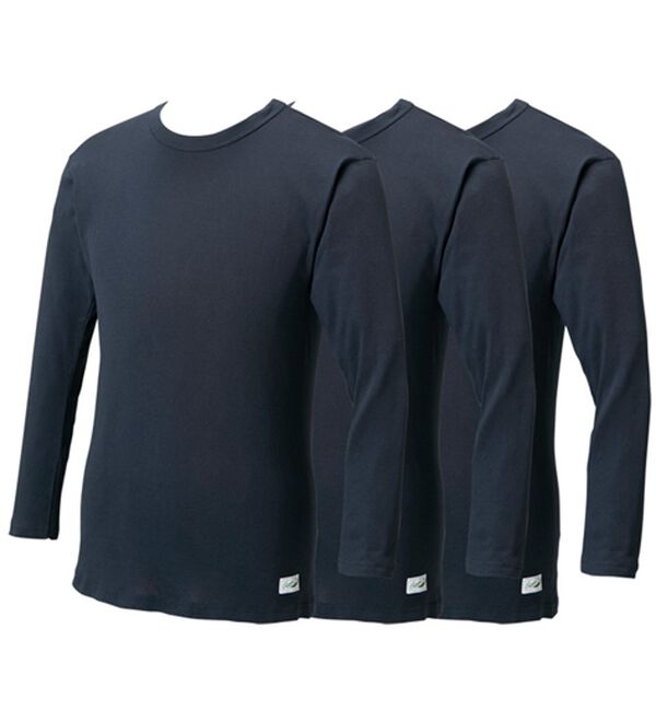 「【３枚組】＜クロコダイル＞肌に優しい綿１００％ケアコットン（Ｒ）インナー（メンズ肌着・インナーウェア）」｜ネイビー3枚組 長袖丸首
