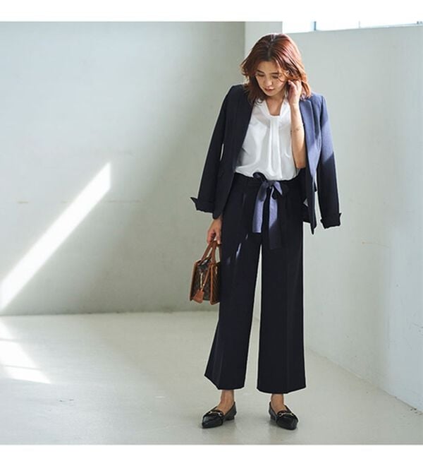 GeeRA（ジーラ）の「【ジャケット+2ボトム】洗えるストレッチ！ジャケット＆ブラウス＆ワイドパンツ＆スカートスーツセット（パンツスーツ）」｜詳細画像