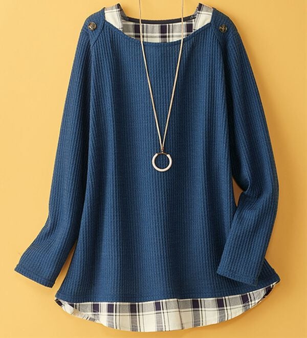 BELLUNA（ベルーナ）の「異素材重ね着風チュニック（チュニック）」｜ネイビー