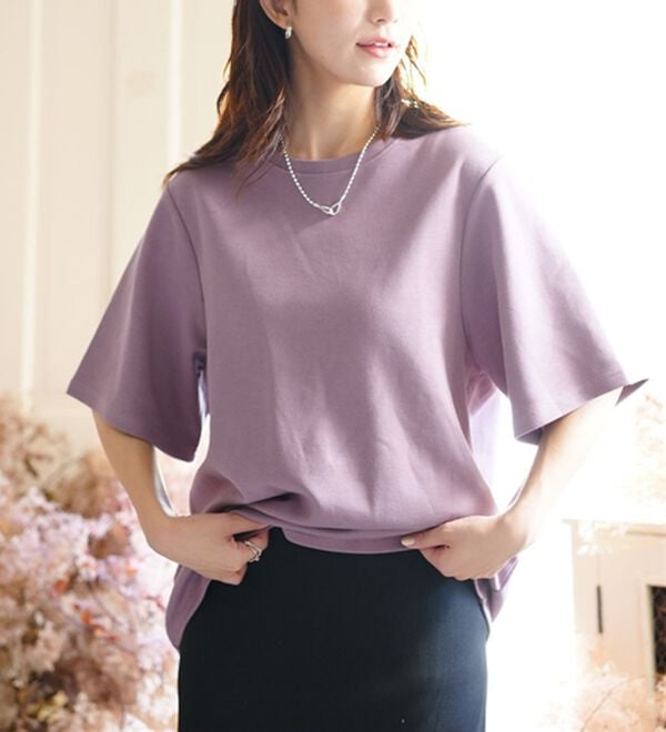 A HAPPY MARILYN（アハッピーマリリン）の「【Ｍ～８Ｌ】名品！「３つのシルエット」と「長袖／半袖」から選べる 綿混 ベーシック Ｔシャツ（Tシャツ）」｜ダスクパープル