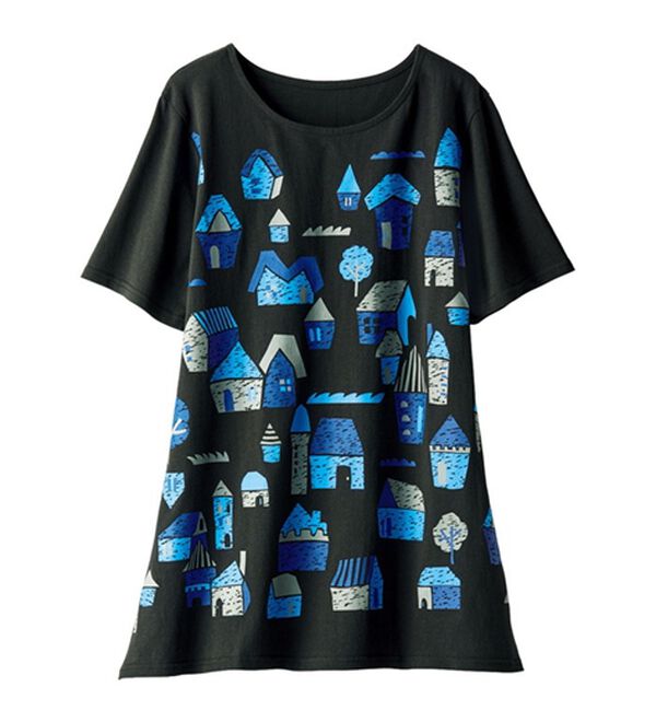 BELLUNA（ベルーナ）の「綿１００％ロング丈プリントＴシャツ（Tシャツ）」｜詳細画像