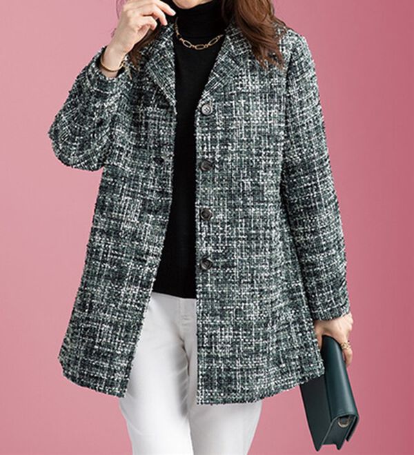 ルフラン（ルフラン）の「シルク混ツイードロングジャケット（その他ジャケット）」｜グリーン系