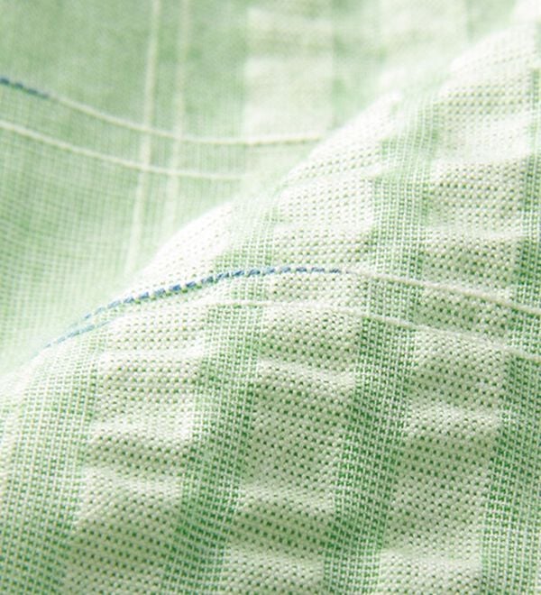 「＜ダンロップ・リファインド＞こだわりの絣（かすり）チェック涼感シャツ（メンズシャツ）」｜詳細画像