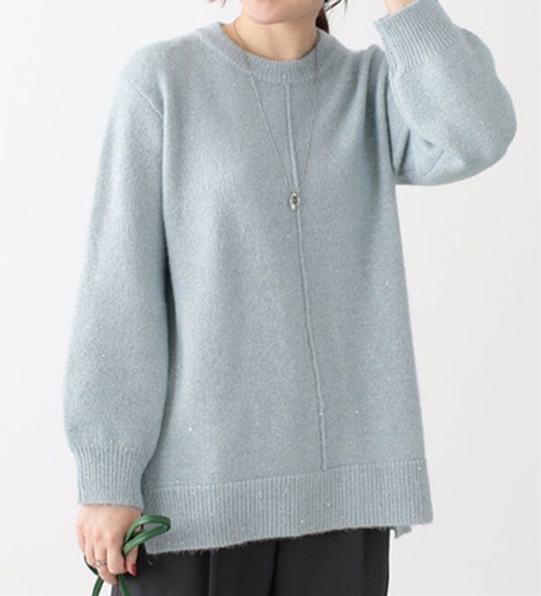 BELLUNA（ベルーナ）の「スパンコール使いラメニットプルオーバー（ニット・セーター）」｜セージ系