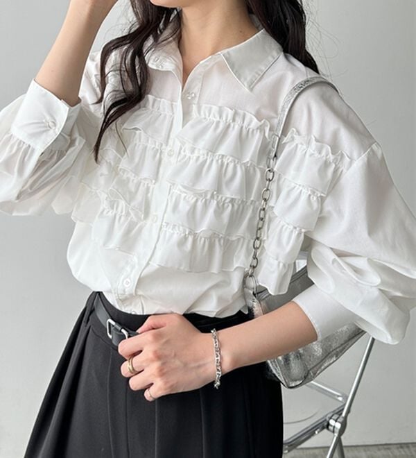 GeeRA（ジーラ）の「フリルドッキングオーバーサイズシャツ（シャツ）」｜詳細画像