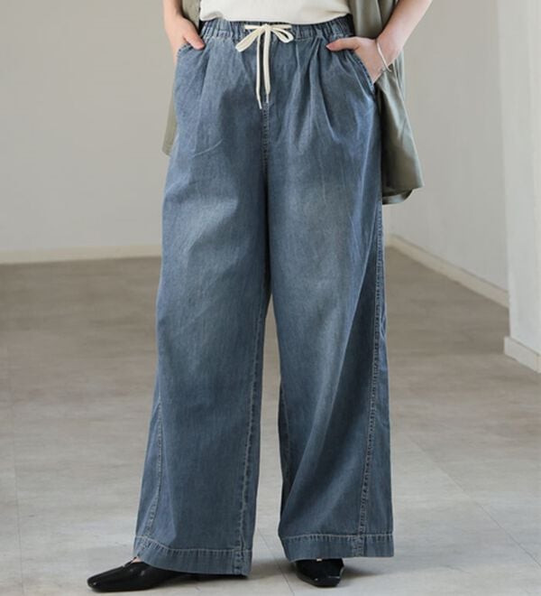 A HAPPY MARILYN（アハッピーマリリン）の「【Ｍ～８Ｌ】楽して叶う！イージーデニムワイドパンツ（ワイドパンツ・ガウチョ）」｜ブルー