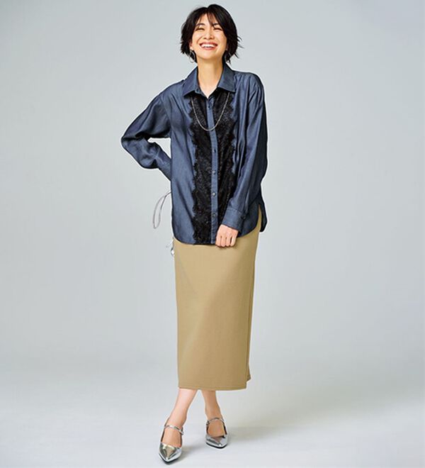 BELLUNA（ベルーナ）の「デニム素材レース使いシャツチュニック（チュニック）」｜詳細画像