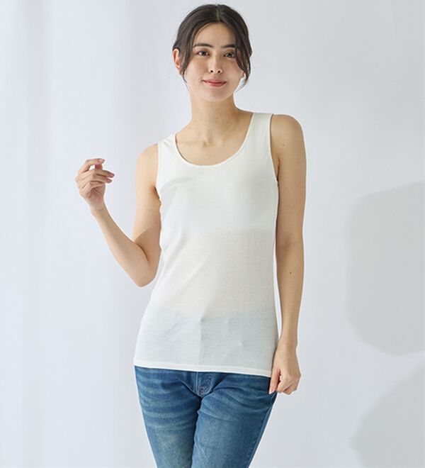LAVIENNE（ラヴィエンヌ）の「【ムレ嫌いさん必見！】綿１００％涼しいカップ付タンクトップ＜さらりラボ＞（肌着・インナーウェア）」｜詳細画像