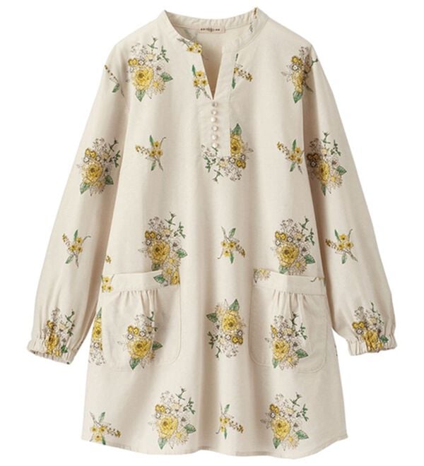 BELLUNA（ベルーナ）の「綿１００％平織りしっかり素材かっぽうチュニック（パジャマ・ルームウェア）」｜オフベージュ